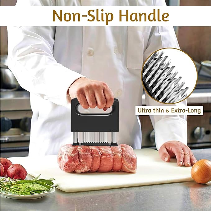 Stainless Steel Meat Tenderizer, Meat Hammer with Non-Slip Handle and 48 Stainless Steel Blades, Meat Mallet for Beef, Chicken, and Pork