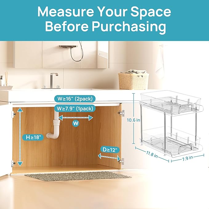 Vtopmart 4 Pack Pull Out Bathroom Under Sink Organizer with Dividers (S-Divided)