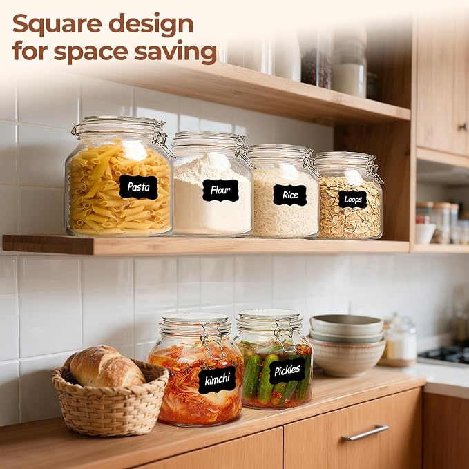 ComSaf Large Glass Pantry Jars with Airtight Lids 74 oz 2 Pack Wide Mouth | Flour sugar rice, Measuring cup, Labels included, Sourdough pickling, Large capacity, Cabinet organization, Dry goods