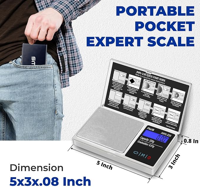 Series Digital Pocket Weight Scale 600g x 0.1g |Digital Gram Scale Small Scale Mini Food Scale Jewelry Scale Ounces/Grains Scale, Easy to Carry - AMERICAN WEIGH SCALES (Silver, 220g x 0.01g)