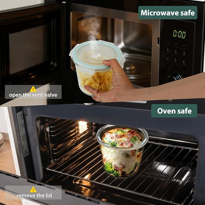 3 Cup/23oz Meal Prep Containers With Lids, Sourdough Starter Jar, 4 Pack | Borosilicate Glass, Food Storage, Airtight, Heat-Resistant, BPA-Free, Microwave Oven Dishwasher Freezer Safe