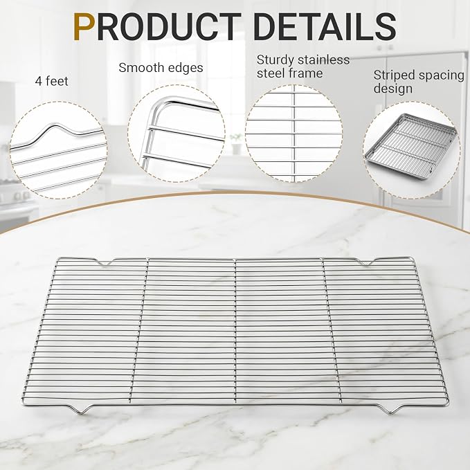 Lounsweer 2 Pack Cooling Racks, 24L x 16W x 1H Stainless Steel Wire Rack for Baking Sheet, Large Cookie Cooling Rack, Oven Safe Cooking Racks for Sheet Pan, Dishwasher Safe, Full Size