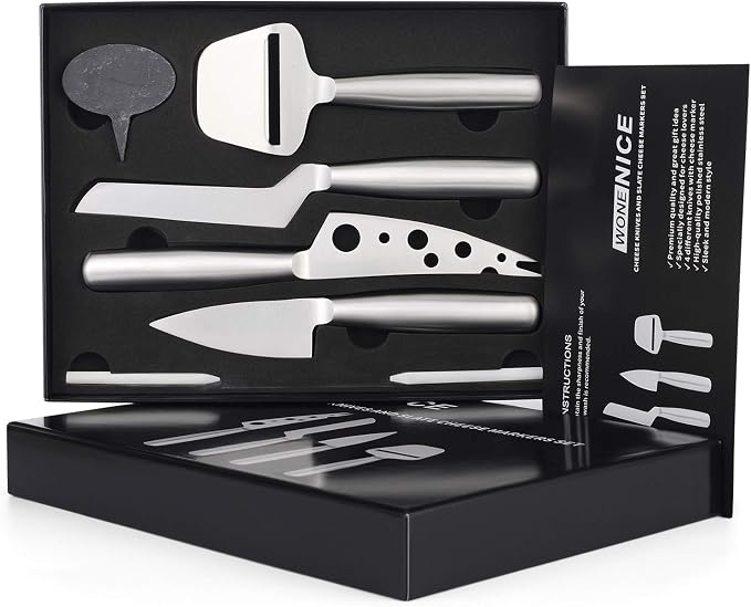WoneNice Cheese Knives Set, Collection Cheese Knife Gifts Set with 3 Long Handle Cheese Knife & Cheese Slicer For All Types of Cheese