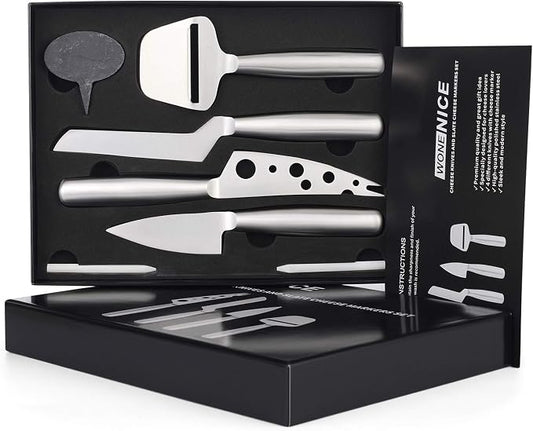 WoneNice Cheese Knives Set, Collection Cheese Knife Gifts Set with 3 Long Handle Cheese Knife & Cheese Slicer For All Types of Cheese
