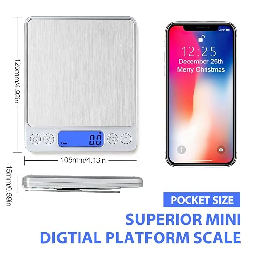 Food Scale, Rechargeable Kitchen Scale with Trays 3000g/0.1g, Mini Scale with Tare Function Digital Scale Grams and Ounces for Weight Loss, Dieting, Cooking, Meal Prep, Coffee, Jewelry