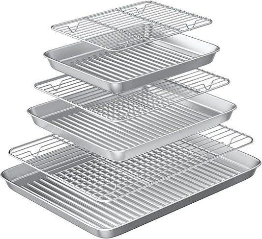 Baking Sheet with Cooling Wire Rack Set - Stainless Steel Baking Sheet Pan | 3 Pans + 3 Racks with Nonstick, Warp Resistant, Heavy Duty Design for Baking, Roasting, and Cooking