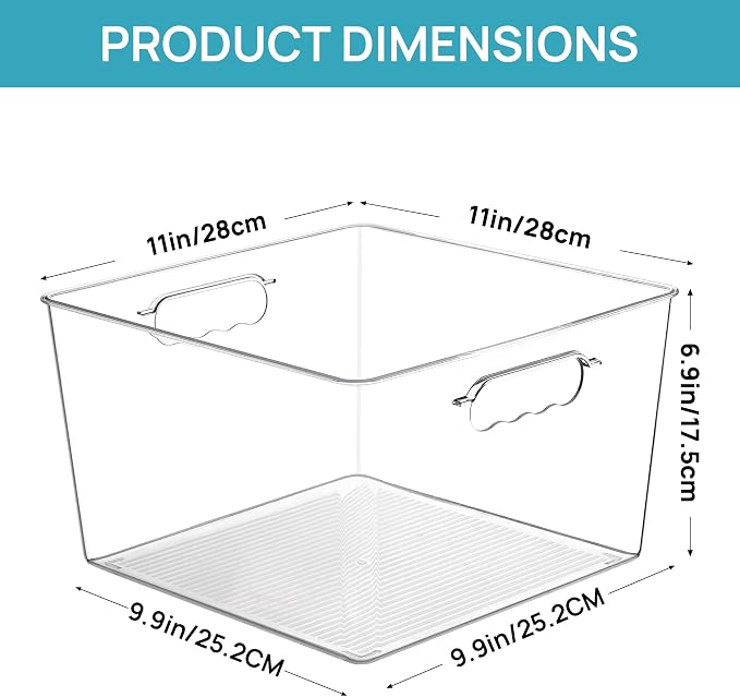 Vtopmart 10 Pack Extra Large Clear Storage Bins, 11x11 Cube Organizer | Acrylic Cube Storage Bins, Plastic Containers with Handle for Pantry, Kitchen, Closet, Laundry Room, Bathroom, Under Sink