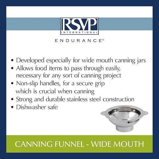 RSVP International Endurance Canning Collection Non-Reactive 18/8 Stainless Steel, Dishwasher Safe, Funnel, Wide Mouth, 2-3/4"