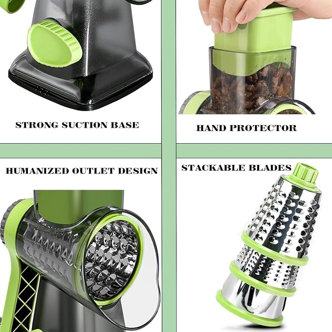 Cheese Grater with Handle, Multifunctional Manual Rotary Cheese Grater - Cheese Shredder Easily Chop Carrots, Potatoes, Vegetables and Fruits and Easy to Clean (Green)