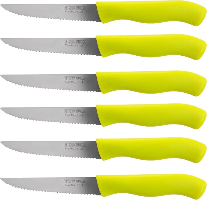6-Piece Paring Knife Set – 4 Inch Razor Sharp Stainless Steel Spear Point Blades, Precision Fruit and Vegetable Cutting Knives, Ergonomic Non-Slip Handles – Green, Serrated Edge