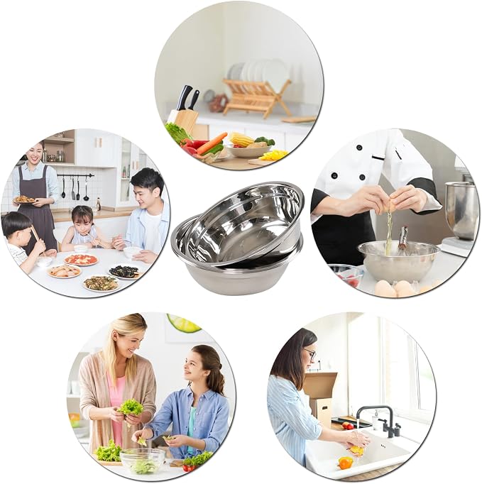 Gainhope Metal Prep Bowls, Mixing Bowl Stainless Steel Set, 4 Pack | 9.5" x 3.1"