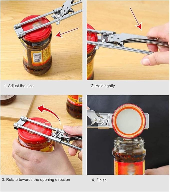 Master Jar & Bottle Opener,Adjustable Multifunctional Stainless Steel Can Opener Jar Lid Gripper,Manual,Kitchen Accessories（Silver)