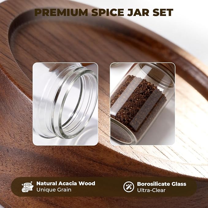 4 Pack 8 oz Glass Spice Jars with Wooden Lids, Tall Small Mason Jars with Airtight Acacia Wood Lid, Empty Clear Containers for Herb, Seasoning, Sprinkles & Pantry Organization