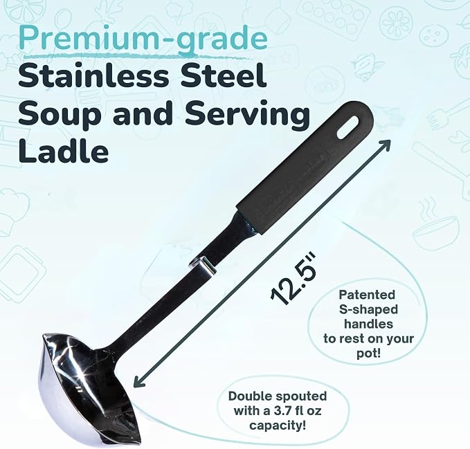 Souper Cubes + Lori Greiner No Mess Stainless Steel Soup Ladle with Silicone Handle - Metal Soup Ladle with No Mess Design That Hooks on Side of Any Pot - Cranberry