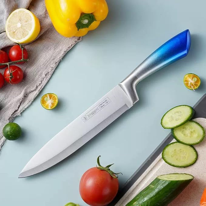 Kitchen Knife Set, 9Pcs Blue Knife Set with Rotation Block, Ergonomical Handle,Non Stick Sharp Stainless Steel Chef Knife Block Set for Home Cooking Gift