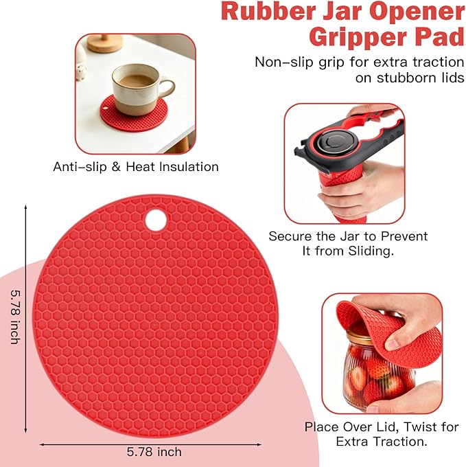 Jar Opener Set for Seniors, Arthritis, Weak Hands (Red&Black) | 6-in-1 Adjustable Jar Opener Can Opener, 4-in-1 Bottle Opener Lid Opener & Rubber Jar Gripper, Multifunctional Kitchen Gadget