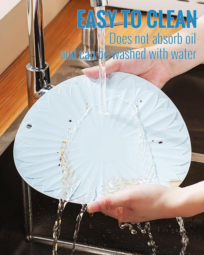 Trivet for Hot Dishes and Pots, 7 Inch Round Silicone, Blue | Food-grade silicone, heat resistant to 446F. Use as trivet, coffee mat, or placemat. Anti-slip, dishwasher safe, stackable.
