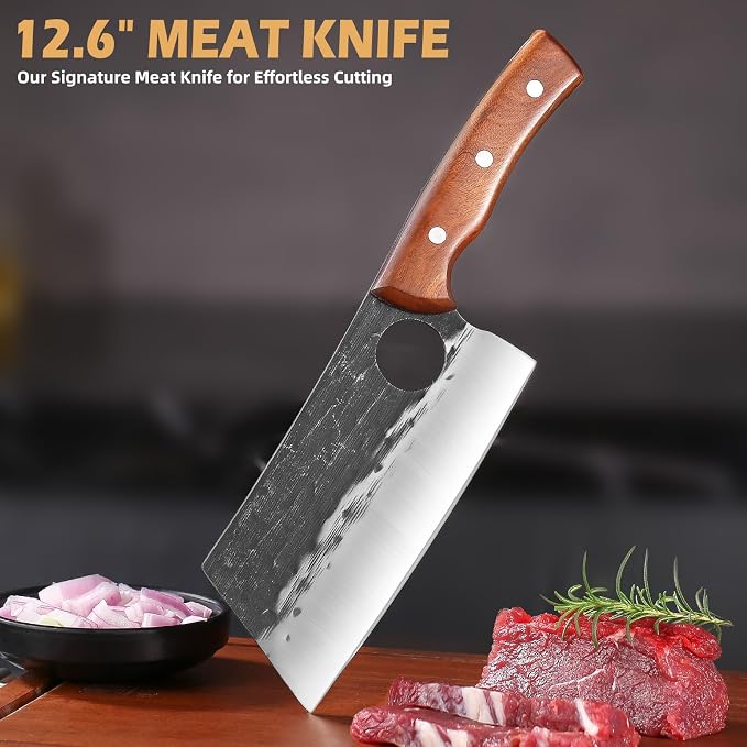 4-Piece Hand Forged Serbian Chef Knife Set | Professional Meat Cutting Set, Ergonomic Wood Handles, Ideal for Kitchen, BBQ & Outdoor Use