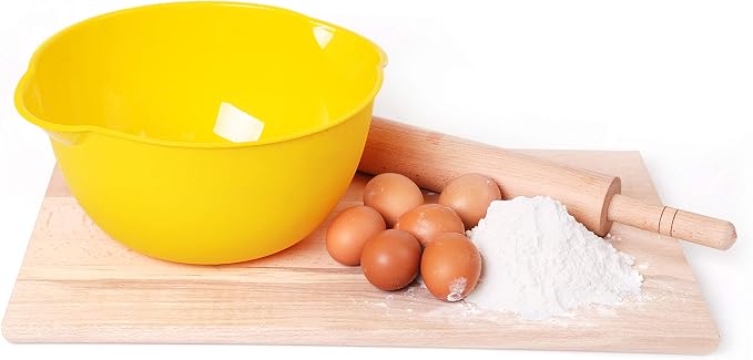 Mintra Home Mixing Bowl w/Colander (Large 4.5L, Yellow) - For Washing & Draining Fruits And Vegetables - Heavy Duty Plastic for Baking, Cooking Supplies - Dishwasher Safe