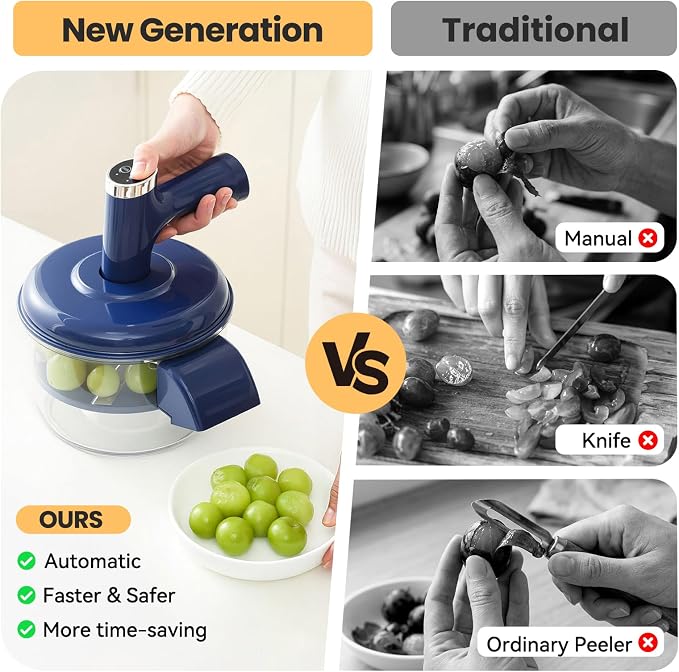 Electric Grape Garlic Peeler Machine, Automatic Fruit Peelers for Cherry Tomato, Electric Peeling Skin Remover Tool for Small Fruits, Rechargeable, Essential Gadget for Home Kitchen