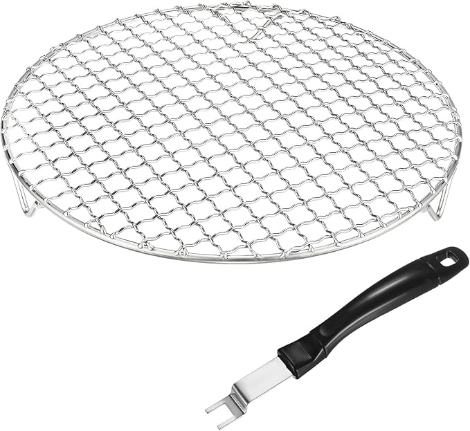 M METERXITY 2-Pack Cooling Rack 9.6" Round 201 Stainless Steel, Silver | Cross Wire Grate Cooling Racks with Grill Grate Lifter for Grilling, Cooking, Steaming, Baking
