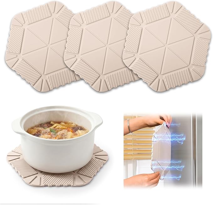 Magnetic Silicone Trivet & Pot Holder, Kitchen Heat Resistant Mat | Trivets for Hot Dishes, Hot Pots & Pans, Non-Slip Hot Pads for Countertops & Dining Table & Oven, Jar Opener & Spoon Rest