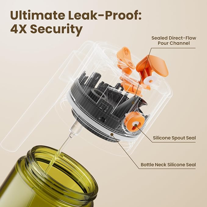 LAKUMIQI 2 in 1 Oil Sprayer for Cooking, 17oz | Light-Blocking Glass Spray Bottle with Stickers, Oil Dispenser for Salad, Air Fryer & BBQ