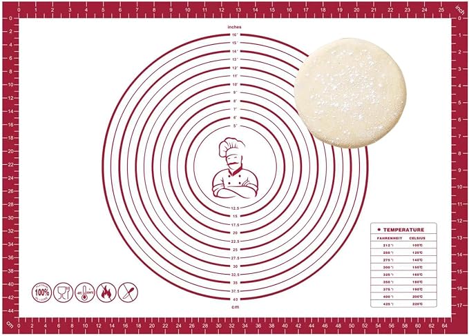 Dough Mat Silicone Baking Mats for Rolling Pastry Kneading Sheet Sourdough Bread Baking Supplies Red 28x20" 0.45mmT
