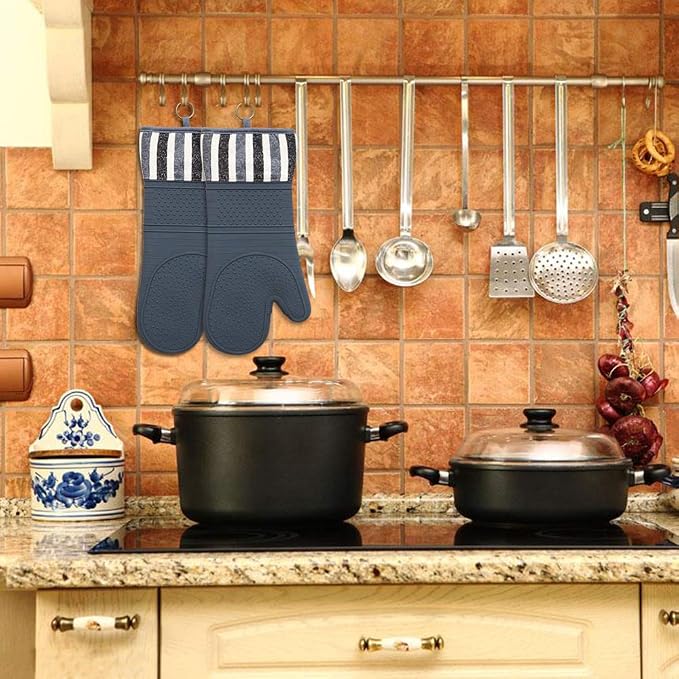 Heat Resistant 550 Degree Oven mitt, Silicone Oven Hot Mitts - 1 Pair, Extra Long Professional Baking Oven Gloves - Food Safe,Pot Holders Cooking,Grilling,Kitchen (Grey Mittens)