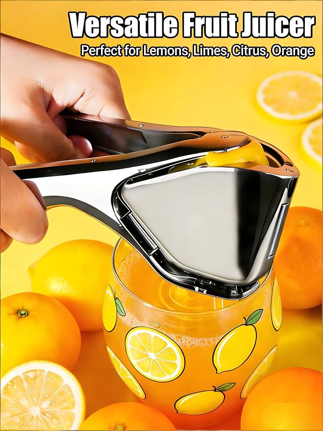 Lemon Squeezer, Stainless Steel Manual Citrus Squeezer, Silver | Effortless to Use, Handheld Lemon Juicer Getting Every Drop of Juice, Easy to Clean, Hand Juicer Fold-Flat Easy to Place