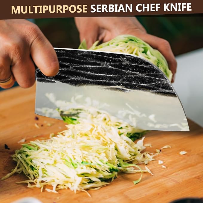 Huusk Serbian Chef Knife Hand Forged Meat Cleaver with Sheath High Carbon Steel Full Tang Knife Heavy Duty Butcher Knife for Kitchen or Camping Outdoor Christmas Gift for Men and Women