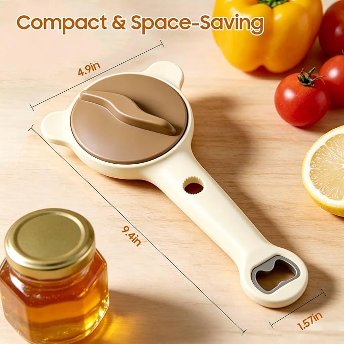 4-in-1 Adjustable Stainless Steel Jar Opener for Seniors Arthritic & Weak Hands, Manual Lid Gripper for Mason Pickle Sauce Jam Soda Wine Jars, Compact Practical Home RV Kitchen Gadget