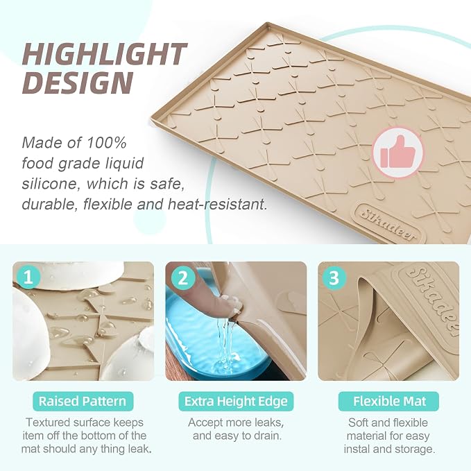 Waterproof Under Sink Mat 34" x 19" Cabinet Protector Silicone Mat | Heavy Duty Deep Drip Tray, Extra Thick Non Slip Liner for Kitchen & Bathroom, Pets, Organizer, Storage, Boots, Home Essential