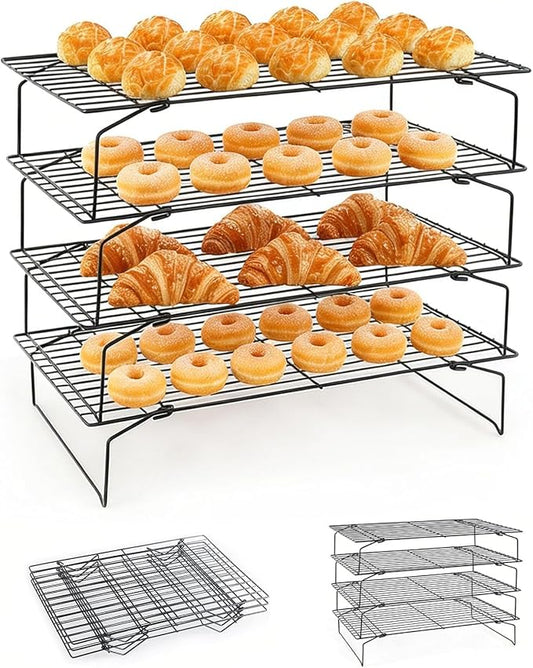 Collapsible Cooling Rack, Stainless Steel Rack for Cookie Baking (4-TIER) | X-Shaped Structure Wire Cooling Rack for Baking, Cookies, Cake, Fruit, Bread,Roasting, Grilling, Drying Rack, Dishwasher Safe