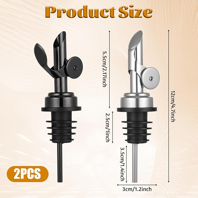 2 PCS Olive Oil Dispenser Spout, Olive Oil Spout for Liquor Bottles | Self Closing Oil Bottle Spout, Auto Flip Liquor Pour Spout for Oil, Vinegar, Syrup and Alcohol, Black silver