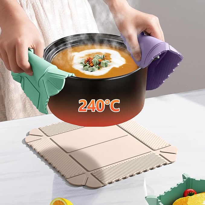 Magnetic Silicone Trivet & Pot Holder, Kitchen Heat Resistant Mat | Trivets for Hot Dishes, Hot Pots & Pans, Non-Slip Hot Pads for Countertops & Dining Table & Oven, Jar Opener & Spoon Rest