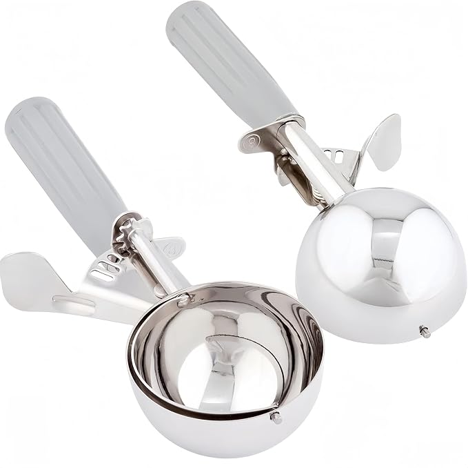 2Pack 4 OZ Portion Scoop Ice Cream Disher with Trigger Release, Stainless Steel Cookie Scoops for Portion Control, Half Cup Scoop for Pastry Dough, Cupcake Batter