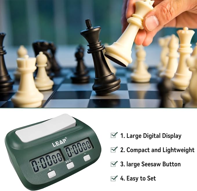 LEAP Digital Chess Clock Timer - I-GO and Chinese Chess with Bonus and Delayed Time Features (Blackish Green)