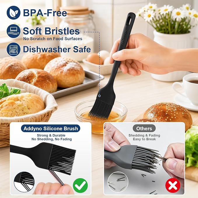 Silicone Basting Brush Set, 2-Pack Food-Grade BPA-Free Pastry Brush, 446°F Heat Resistant with Reinforced Inner Core, One-Piece Design for BBQ, Grilling, Baking, Butter, Marinades & Oil (Black)