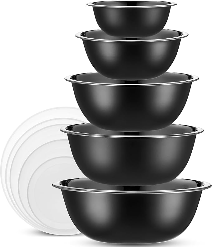 10-Piece Stainless Steel Mixing Bowl Set with Lids for Food Prep & Storage | WHYSKO Mixing Bowls with Lids Set - .75, 1, 1.5, 3 & 5 Quart Kitchen Bowls, Rustproof Metal Nesting Bowls, Dishwasher Safe