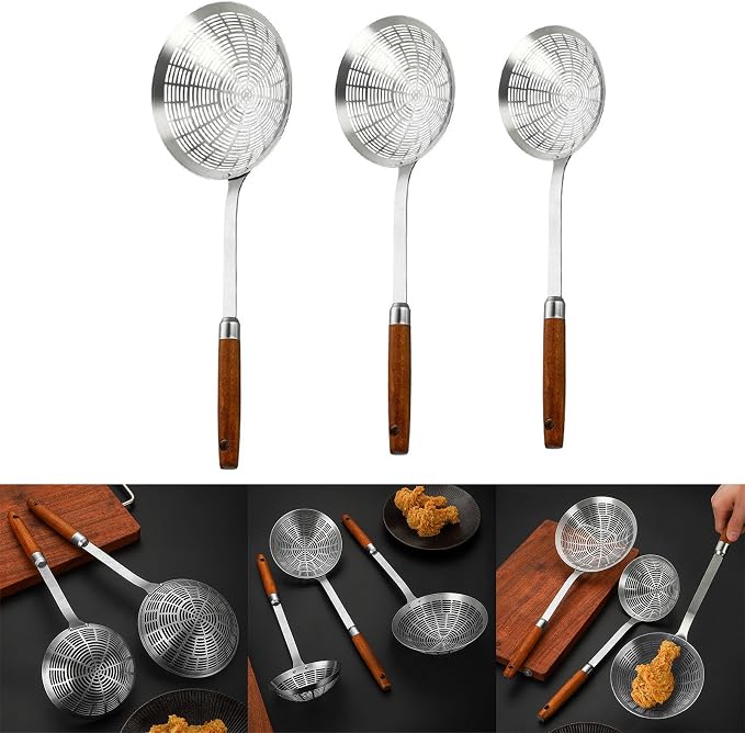 Large Bowl Slotted Spoon Comfortable Grip Handle Skimmer Ladles for Draining and Cooking Metal Kitchen Utensils Tool Restaurant Tool