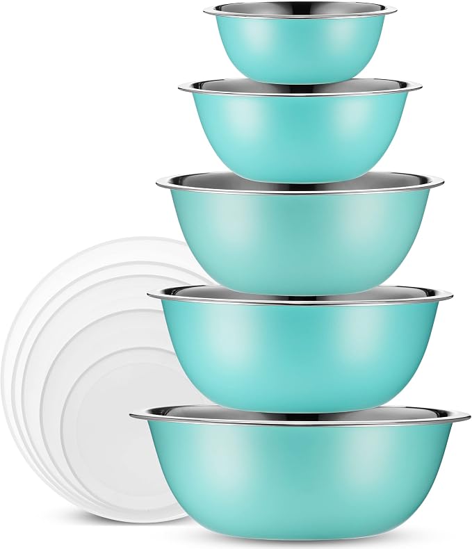 10-Piece Stainless Steel Mixing Bowl Set with Lids for Food Prep & Storage | WHYSKO Mixing Bowls with Lids Set - .75, 1, 1.5, 3 & 5 Quart Kitchen Bowls, Rustproof Metal Nesting Bowls, Dishwasher Safe