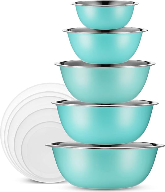 10-Piece Stainless Steel Mixing Bowl Set with Lids for Food Prep & Storage | WHYSKO Mixing Bowls with Lids Set - .75, 1, 1.5, 3 & 5 Quart Kitchen Bowls, Rustproof Metal Nesting Bowls, Dishwasher Safe