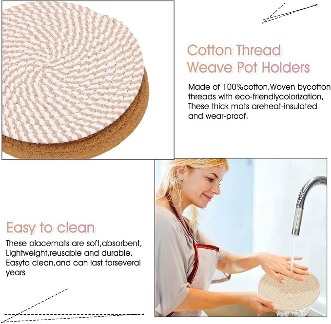 Billbotk Trivets for Hot Pots and Pans, 6 Pieces Boho Rivets for Hot Dishes, Pot Holders for Kitchen, Hot Pads for Countertops, Fall Decorations for Home, 11.8 Inches and 7 Inches ﻿