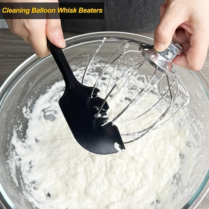 Silicone Spatula Scraper– Flexible Beater Blade Scraper for Stand Mixers & Egg Whisks, BPA-Free Rubber Spatulas for Mixing, Scraping & Baking,Heat Resistant & Seamless Design Cooking Utensils, Black