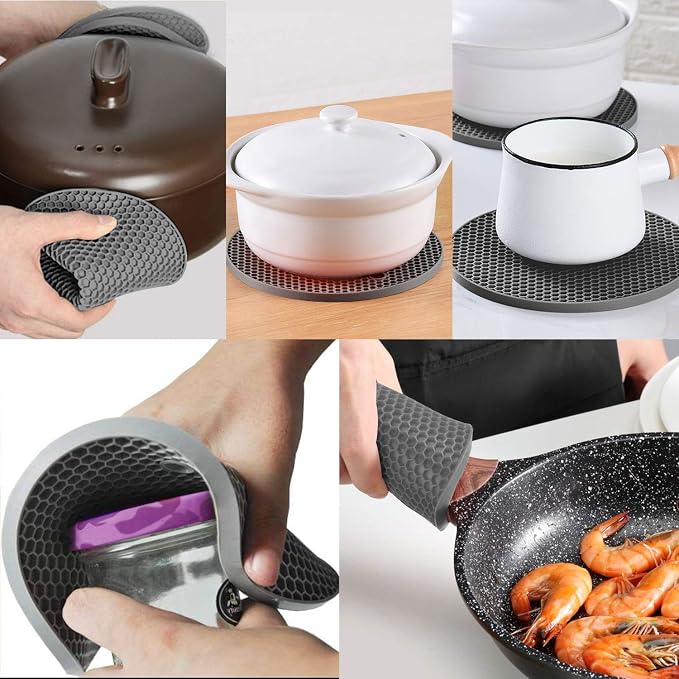 4 Pcs Trivets for Hot Dishes, Kitchen Heat Resistant Silicone Trivet, Extra Thick, Large, Non Slip (2. Gray)