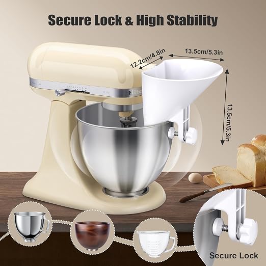 Flour Funnel for Kitchen Aid Mixer,KitchenAid Accessories and Attachments for Multiple Stand Mixers 3.2Qt-7Qt,Wide Mouth Pouring Chute Durable Dishwasher Safe Baking Mothers Day Gift for Women