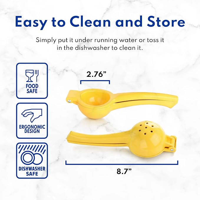 New Star Foodservice 42856 Commercial-Grade Enameled Aluminum Lemon Squeezer, Heavy Duty Citrus Juicer Press, Yellow