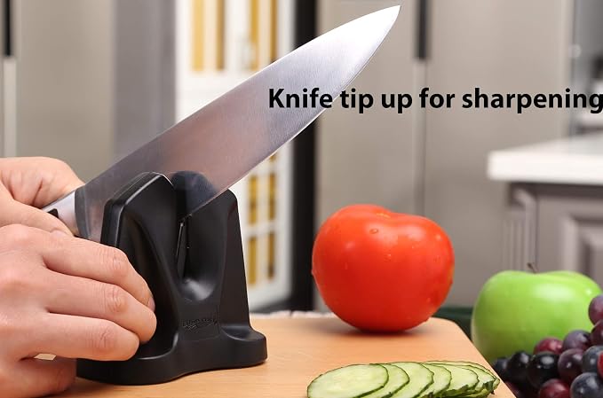 Ergo Chef Knife Sharpener FastEdge II with Auto Adjusting Spring Loaded Inserts Knife Sharpener & Hone 2 in 1 System Sharpens and Hones, Ergonomic and Anti-Slip Pads on bottom (Black)