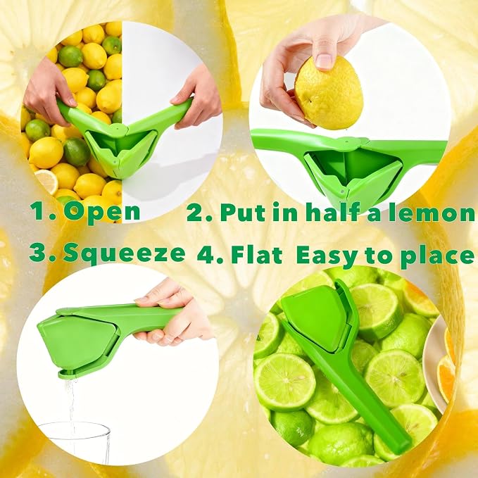 Lime Squeezer, Manual Leverage Hand Juicer, Efficient & Easy Juicing, Green | Easy Squeeze, Sideways Pivot to Increase Leverage, Fold Flat Easy to Place, Easy to Clean, Handheld Lemon Squeezer